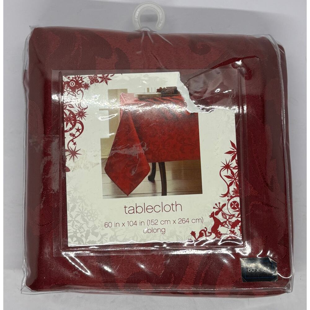 Target Tablecloth Oblong Red Jacquard 2007 60” X 104” Tablecloth Christmas NWT
